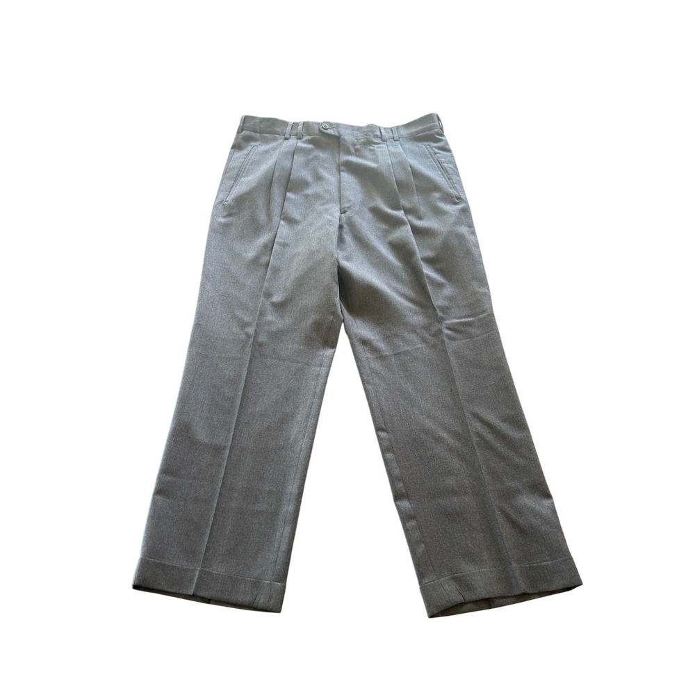 Vintage Keithmoor Dress Pants Size 38 Grey 100% Wool Pleated Cuffed Made Canada